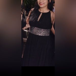 R&M Richards Petite Long Black Halter Dress